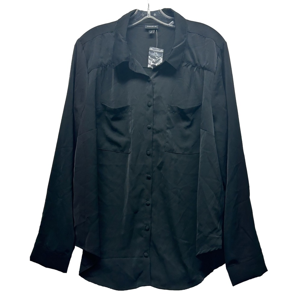 Torrid Womens Size 1 Madison Black Long Sleeve Button Down Blouse Top New
